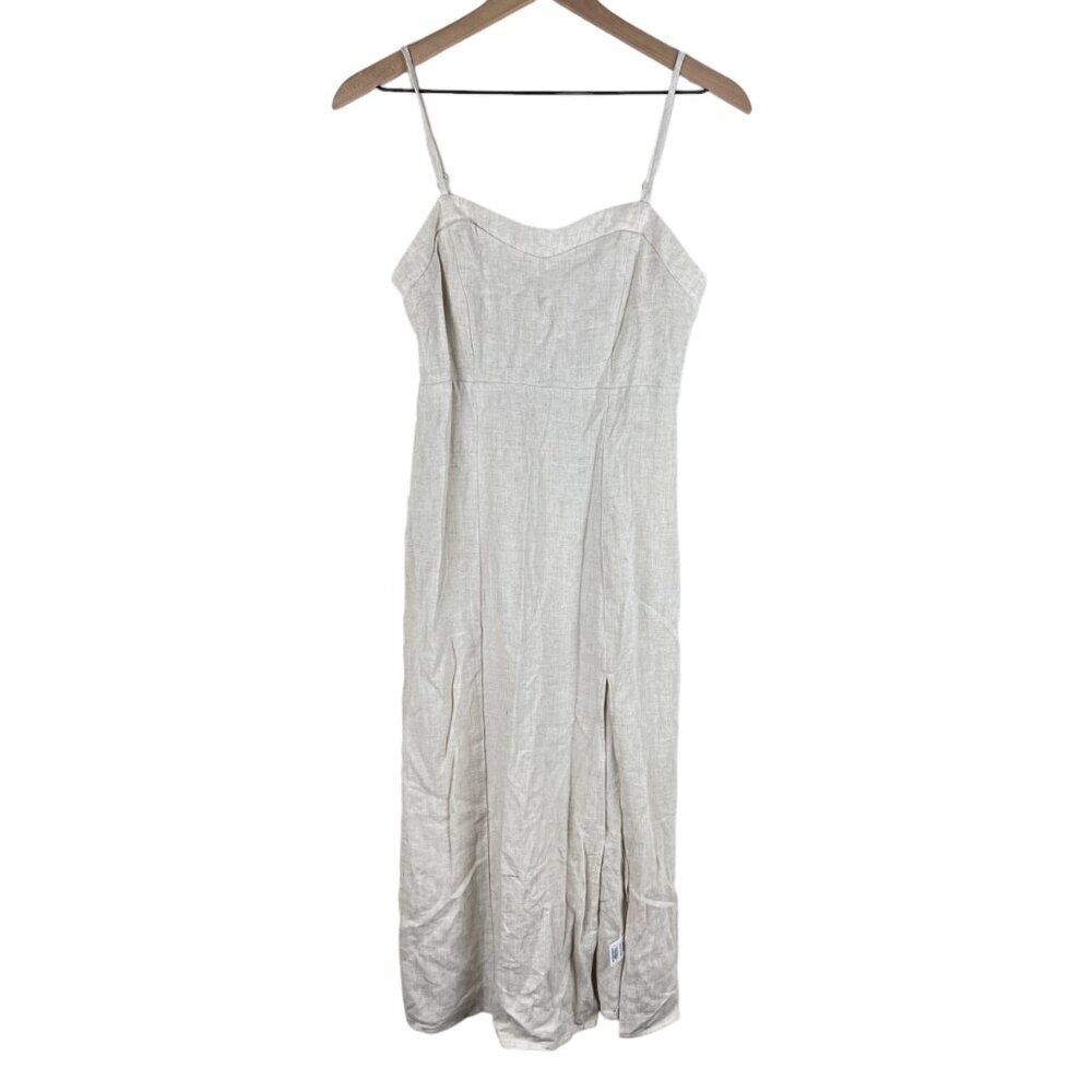 NWT Altar'd State Natural Beige Sadie Linen Slit Midi Dress - Picture 2 of 7
